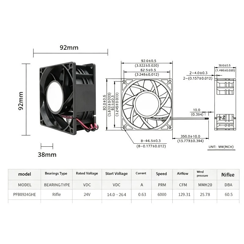 PFB0924GHE Genuine Delta 9238 2‑Wire Inverter Cooling Fan 24V 0.76A For Frequency Converter Heat Dissipation