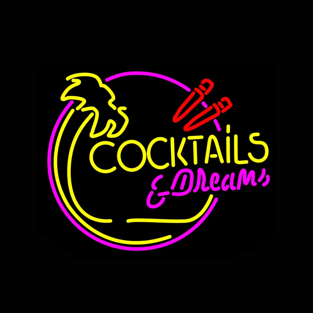 

Cocktails And Dreams Neon Sign Handmade Real Glass Tube Soft Drink Bar KTV Club Shop Store Display Not LED Light 17"X 14"