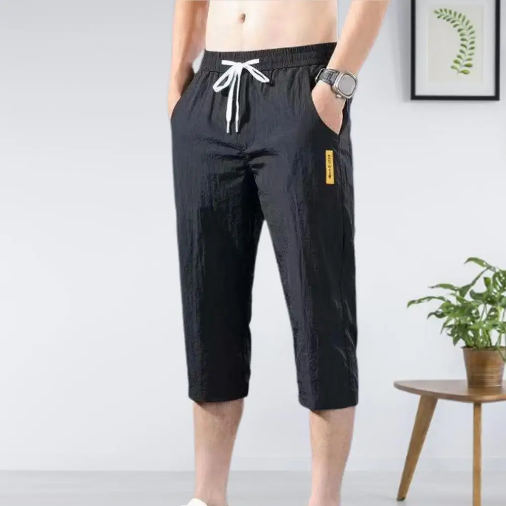 

Trendy Summer Sweatpants Straight Elastic Waist Deep Crotch Men Cropped Pants No Constraint Slim Fit Men Sweatpants Clothing