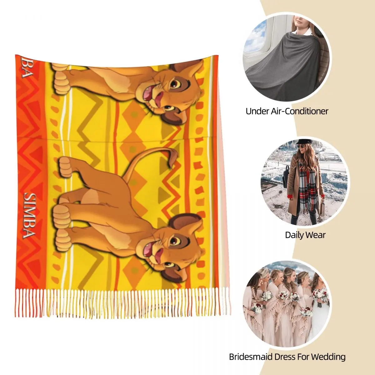 König der Löwen Simba Cartoon Schal für Frauen Herbst Winter Pashmina Schals und Wickel Poster niedlichen großen Schal Schal für Damen