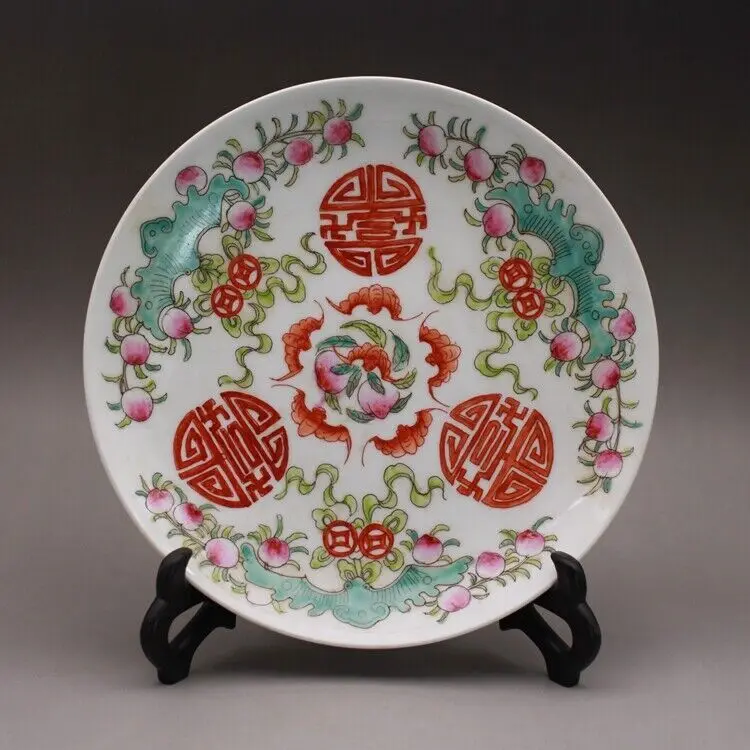 

8.1" Chinese Jingdezhen Famille Rose Porcelain Chiropter Peach Plates