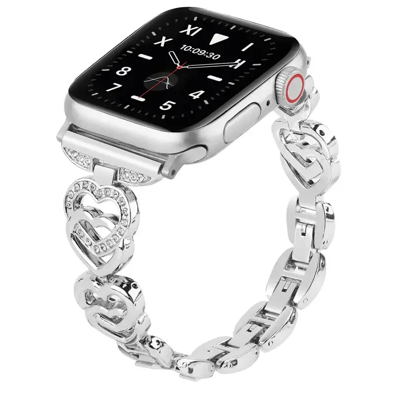 

Diamond Heart Strap for Apple Watch band 40mm 44mm 38mm 45mm 41mm 49mm 42mm Metal Bracelet iWatch series se 7 6 3 5 Ultra 2 8 9