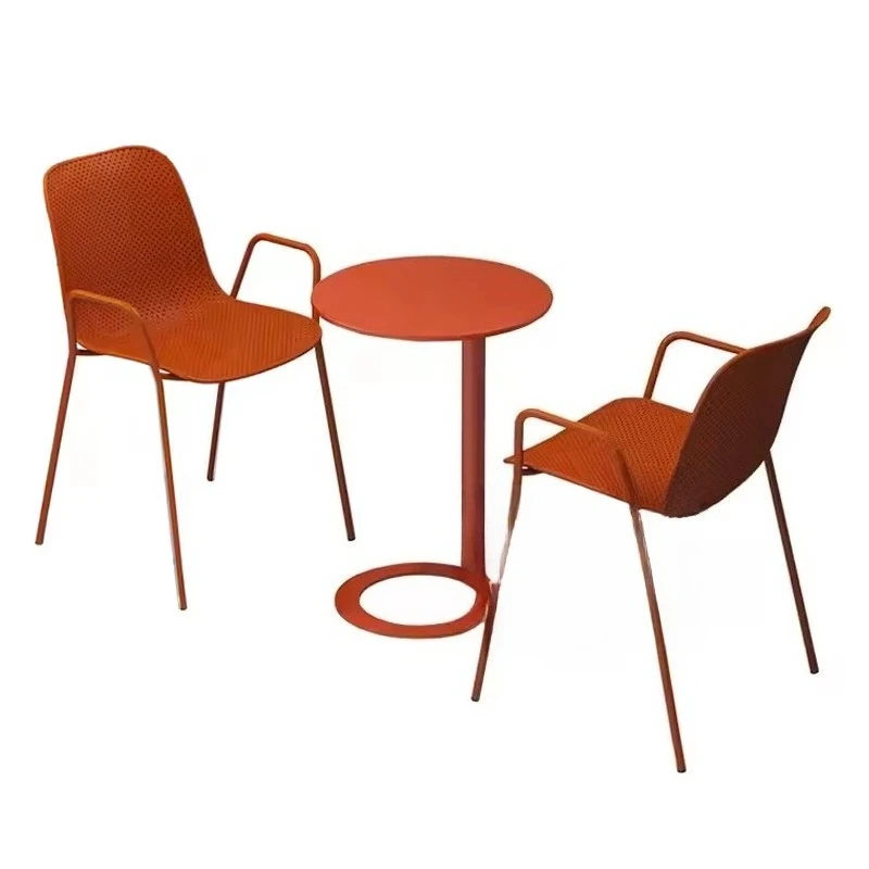 

three-piece wrought iron outdoor courtyard furniture white balcony table and chair set catering milk tea shop restaurant use