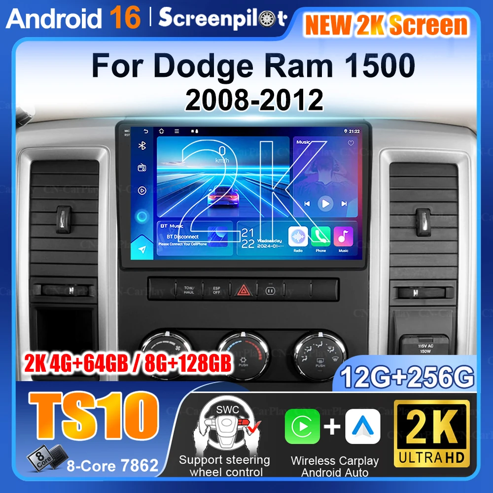 

For Dodge Ram 1500 2008 2009 2010-2012 Android 16 Carplay Car Radio Multimedia Navigation Gps Autoradio Stereo Head Unit 5g Wifi