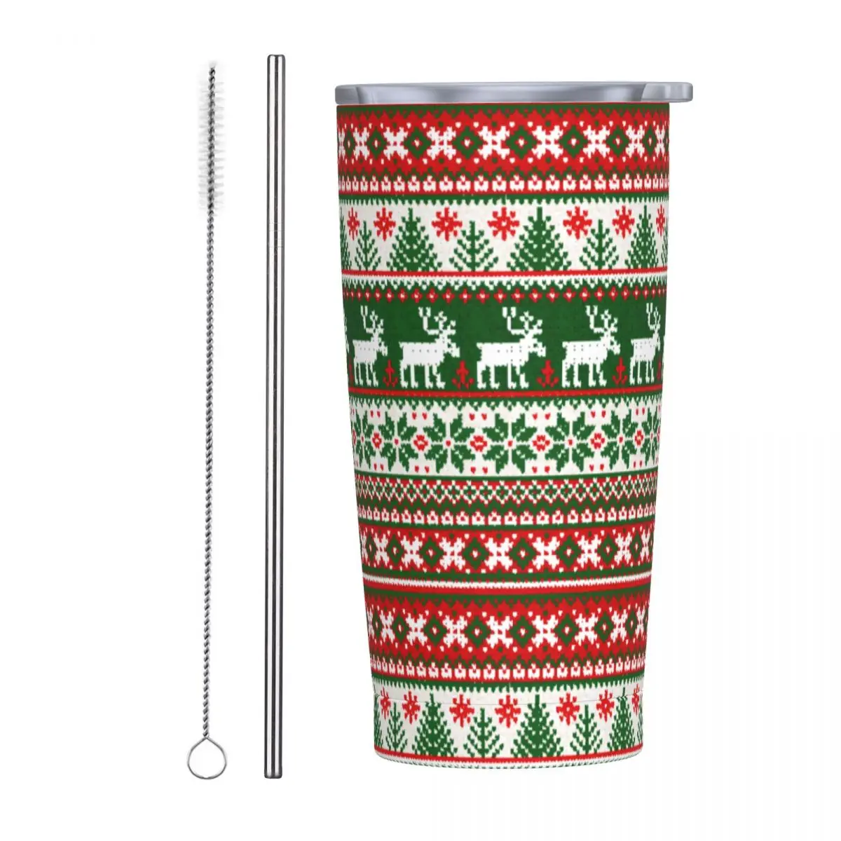 Ugly Sweater Merry Christmas Tumbler 20oz Stainless Steel Vacuum Insulated Happy New Year Folk Xmas Deer Mug Cups With Straw