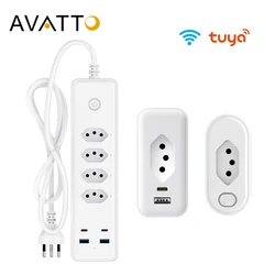AVATTO Brazil WiFi Power Strip with 4 Outlets 2 * Type-C 2 * USB Ports Fast Charge,1.4m Extension Cord work with Alexa, Google Home