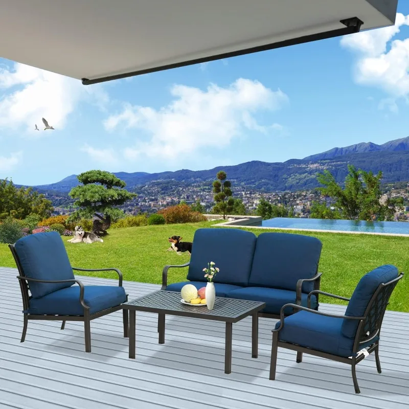 Conversation Set 4 Pieces, Metal Outdoor Patio Furniture with Coffee Table, All-Weather Modernterest2 Chairs+1 Loveseat+1 Table