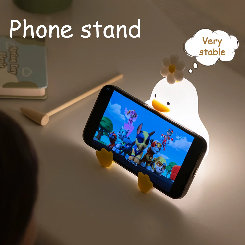 E2 Silicone Duck Night Light Dimmable Nursery Sleeping Lamp USB Rechargeable Timing Bedside Touch Lamp for Kids Room Home Decor