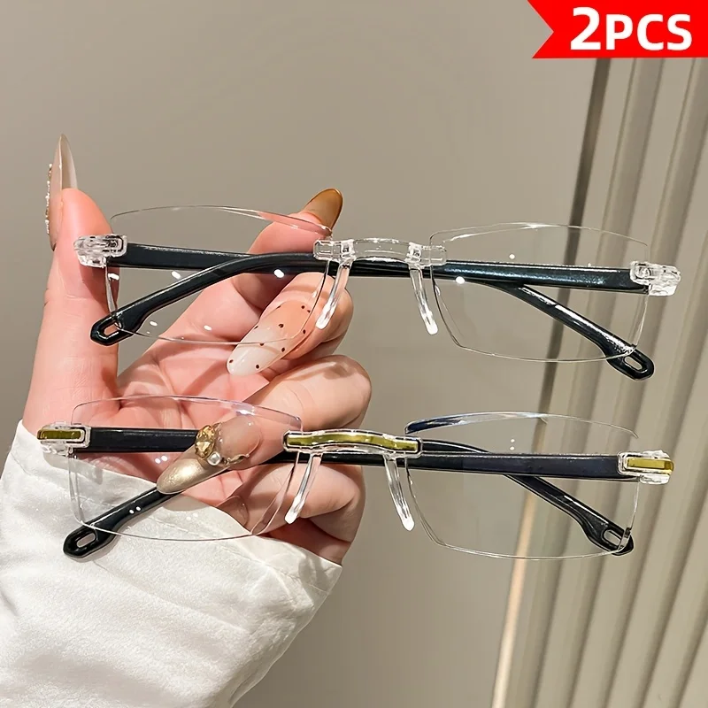 2pcs Rimless Reading Glasses with Blue Light Blocking Frameless Fashionable Readers for Men & Women Far Sight Goggle