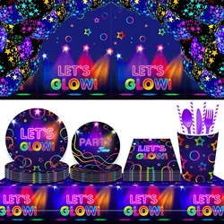 Glow Party Decorations Cups Plates Tablecloth Napkins Banner Neon Latex Balloons for Glow Birthday Disco Party Wedding Supplies