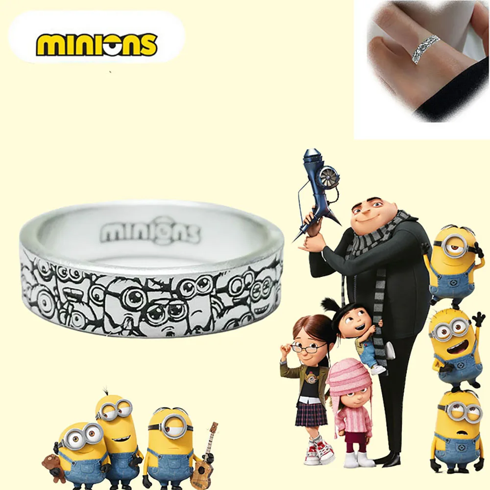 Despicable Me Minions Cartoon Adjustable Opening Rings 999 Sterling Silver Rings Daily Wear Fashion Accessory Gifts For Friends