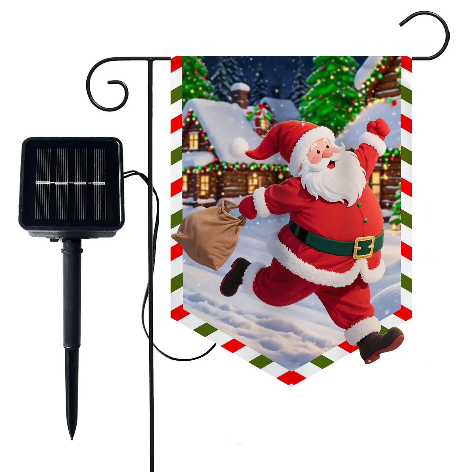 Solar powered LED luminous hanging flag, Santa Claus Christmas decoration hanging ornament, irregular garden flag pendant