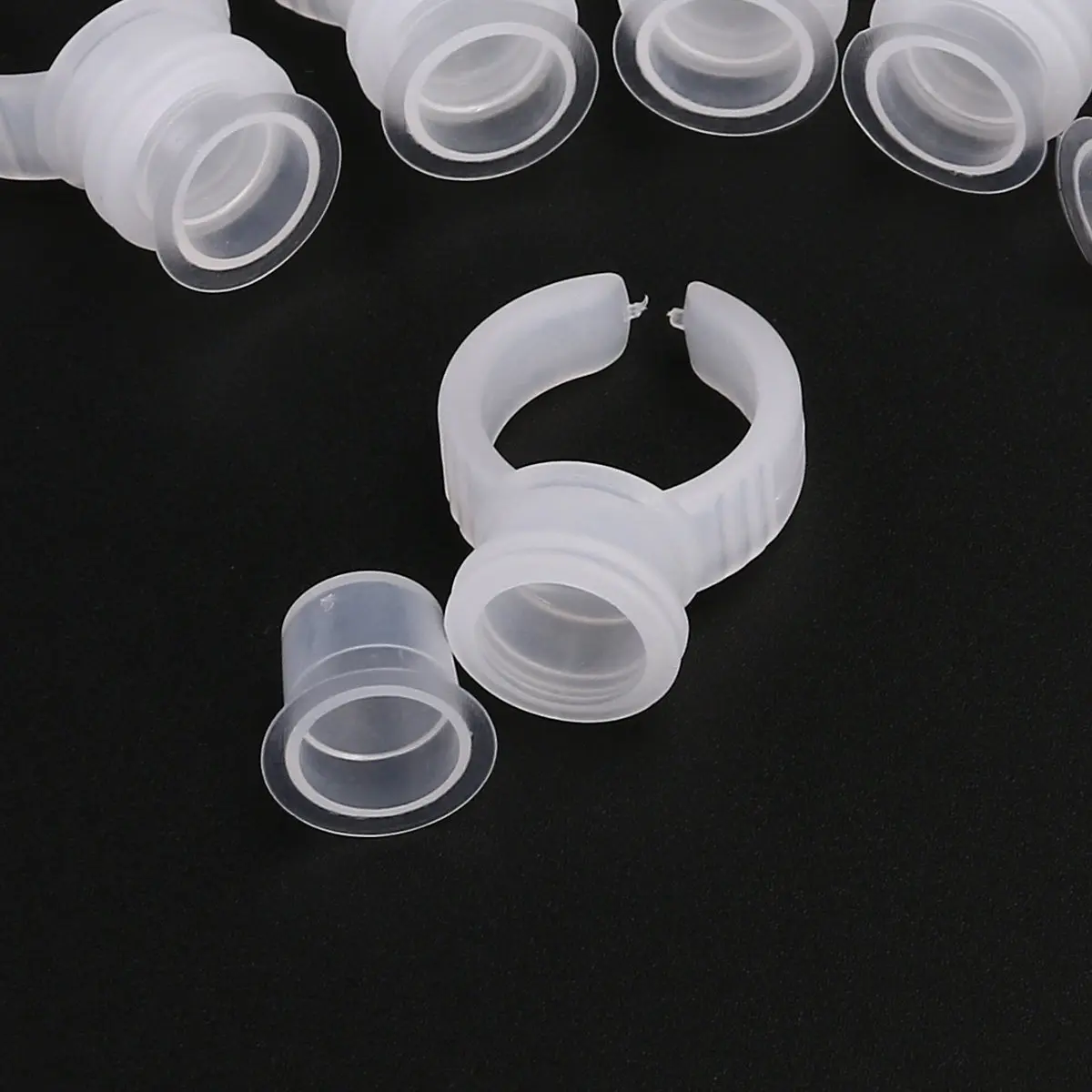 

200 шт. одноразовых прозрачных контейнеров-кольцев для пигмента для татуажа бровей и наращивания ресниц