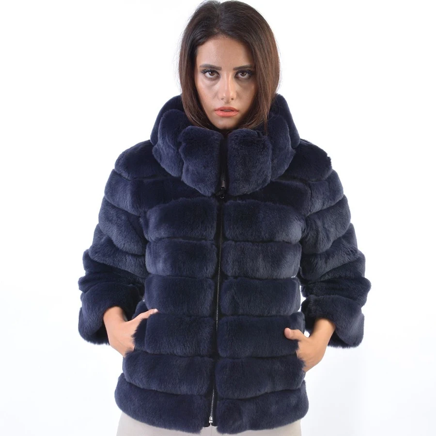 Natural Rex Rabbit Fur Jackets Real Fur Coat With Zipper Women Winter Short Fur Coat High Quality Genuine Fur Coat