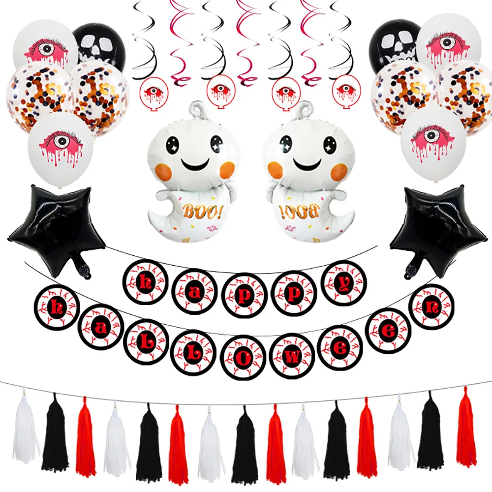 

Halloween party decoration BALLOON New Halloween white ghost theme flag pulling letter balloon set wholesale