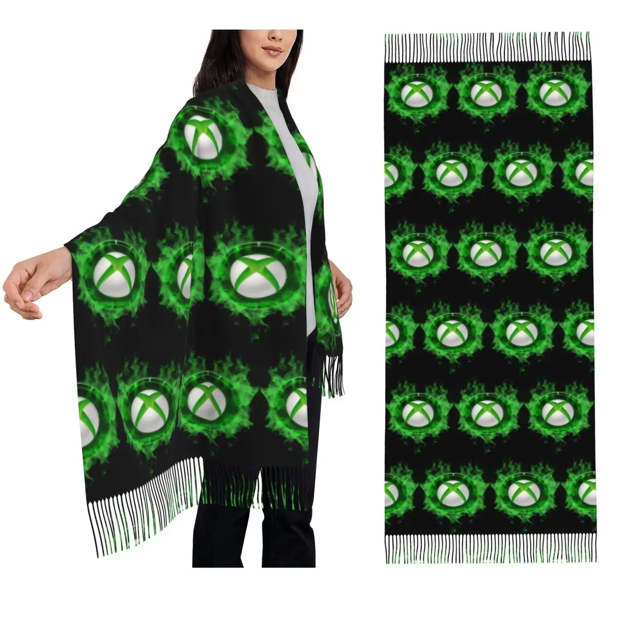 وشاح بشعار Xbox وشاح شرابة للنساء شالات دافئة ناعمة ويلتف شال كبير للخريف والشتاء