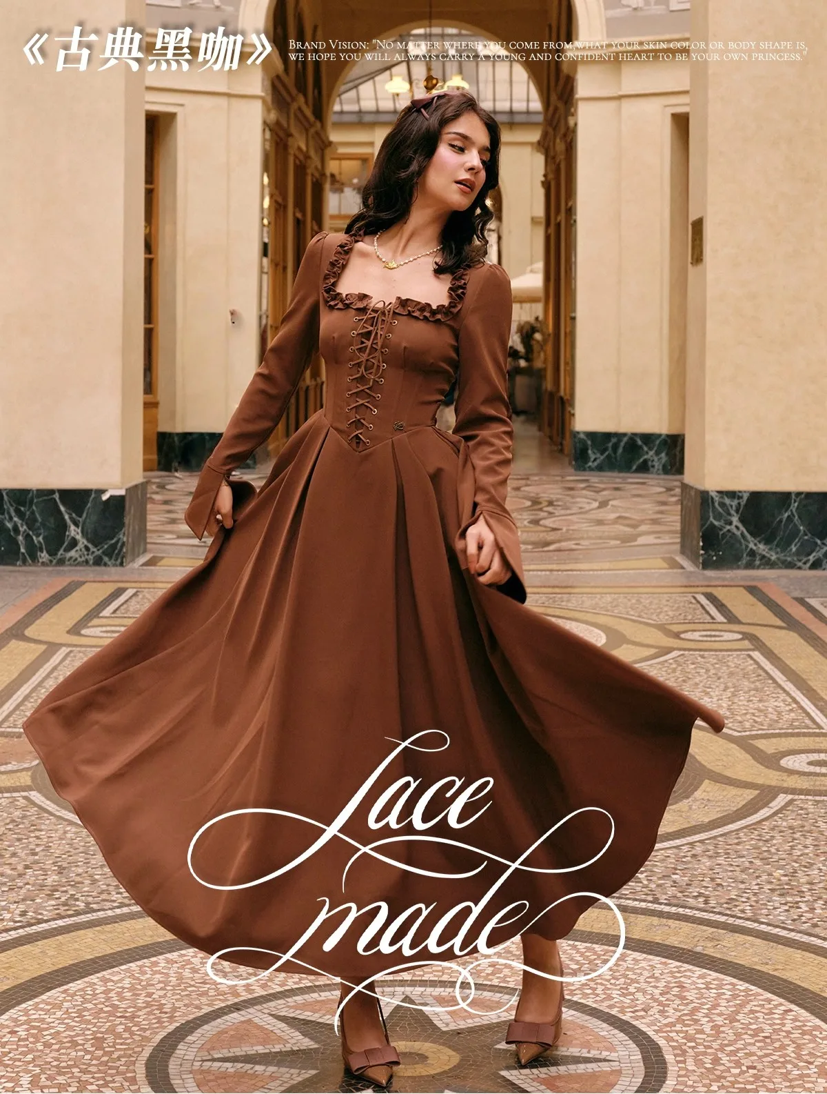 เดรสผู้หญิง TIYIHAILEY สำหรับฤดูใบไม้ร่วงและฤดูหนาว แขนยาวทรงบาน ยาวแบบแม็กซี่ ไซส์ XS-XL สไตล์วินเทจ เอวสูง คอลเลคชั่นใหม่ปี 2025 คอเหลี่ยมแบบผูก