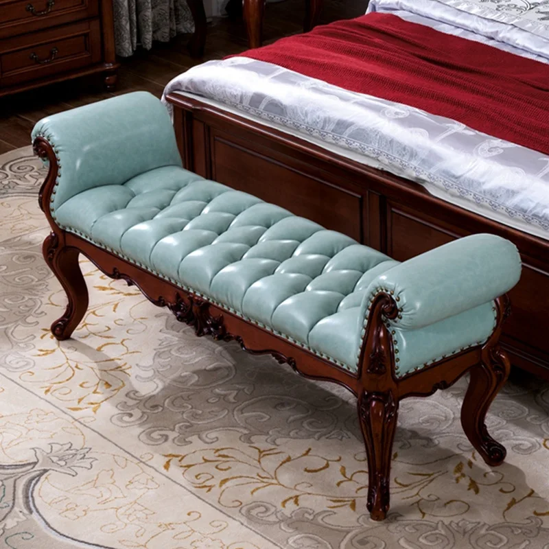 

Mahogany American style bedside stool All solid wood leather bedside stool Simple bedside stool Bench J567