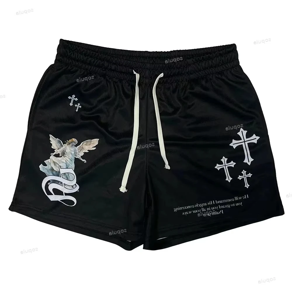 

Vintage Guardian Angel Pattern Print Shorts Summer Shorts Training Breathable Fashionable Shorts Quick-drying Streetwear Moto
