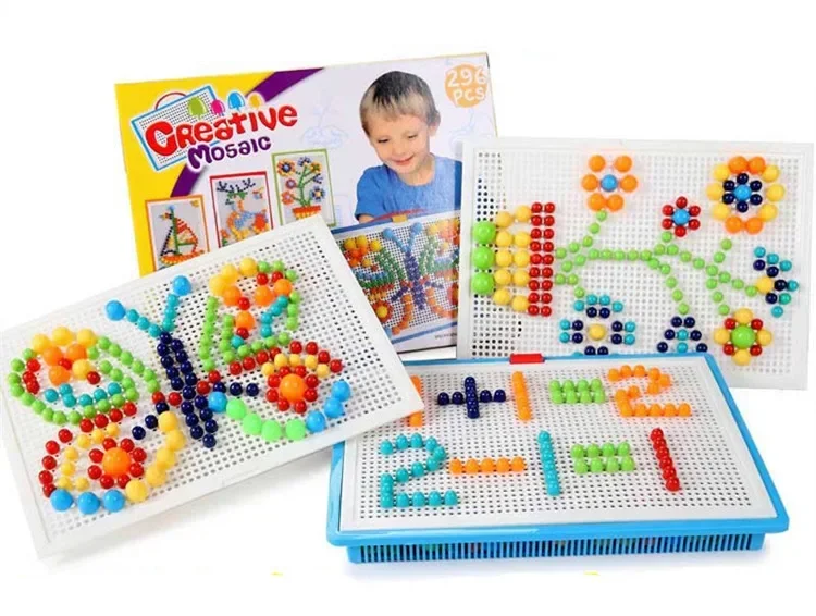 Kit de construcción de uñas en forma de seta para bebés y niños, juguete de construcción en 3D, mosaico de imágenes, rompecabezas de 296 piezas, juguete de dibujo