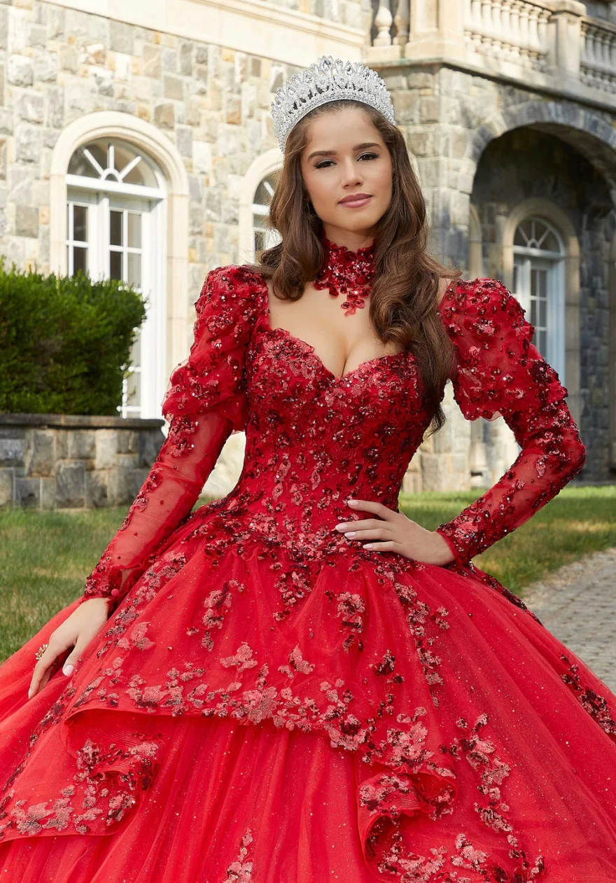 Lorencia Prinzessin Quince anera Kleider mit Langarm Spitze Applikationen Rüschen Party süß 15 16 Kleid Vestidos de 15 Años YQD43