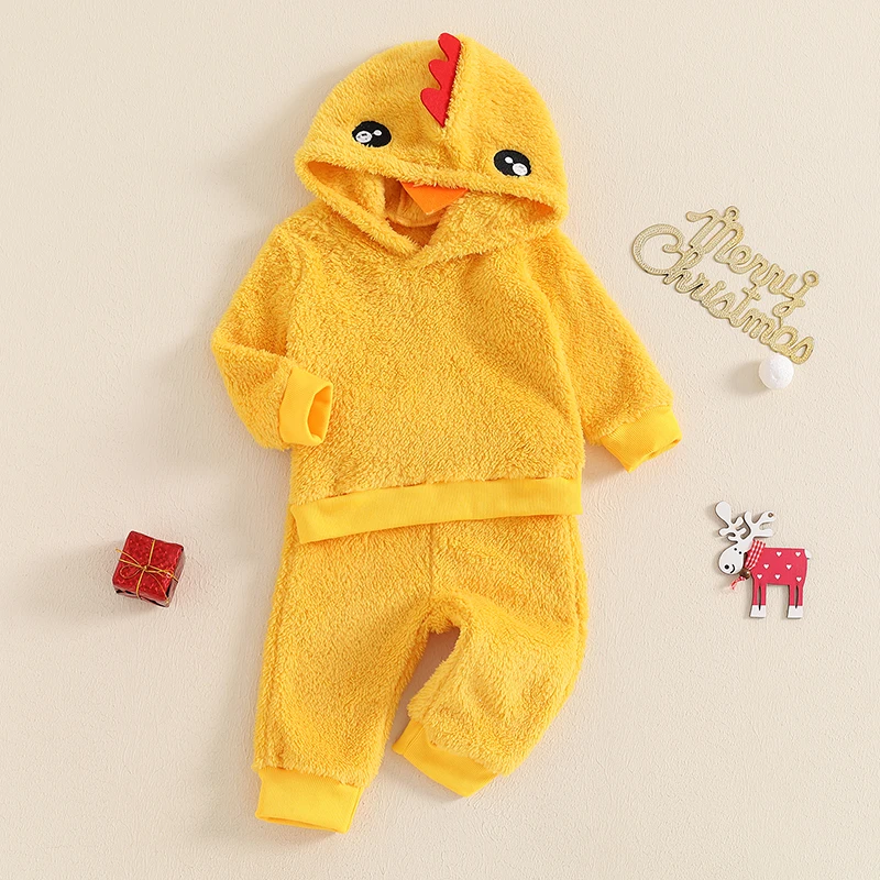 Baby 2Pcs Fall Outfits Long Sleeve Fleece Chick Hoodie and Trousers Set Toddler Warm Clothes