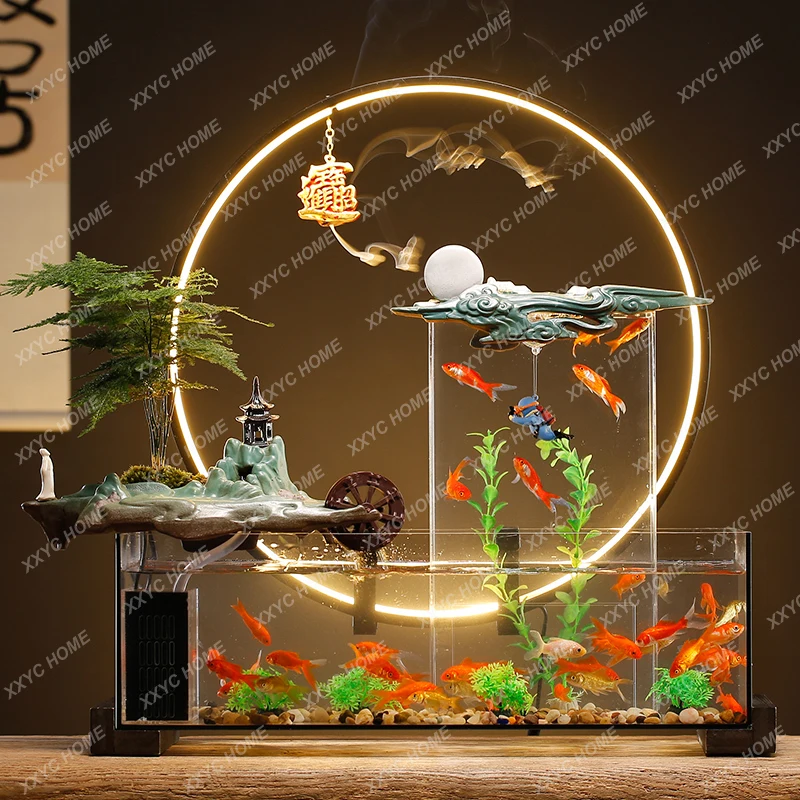 Glass Fish Globe Creative Make a Fortune as Endless as Flowing Water Decoration Home Living Room Ecological Landscape Aquarium