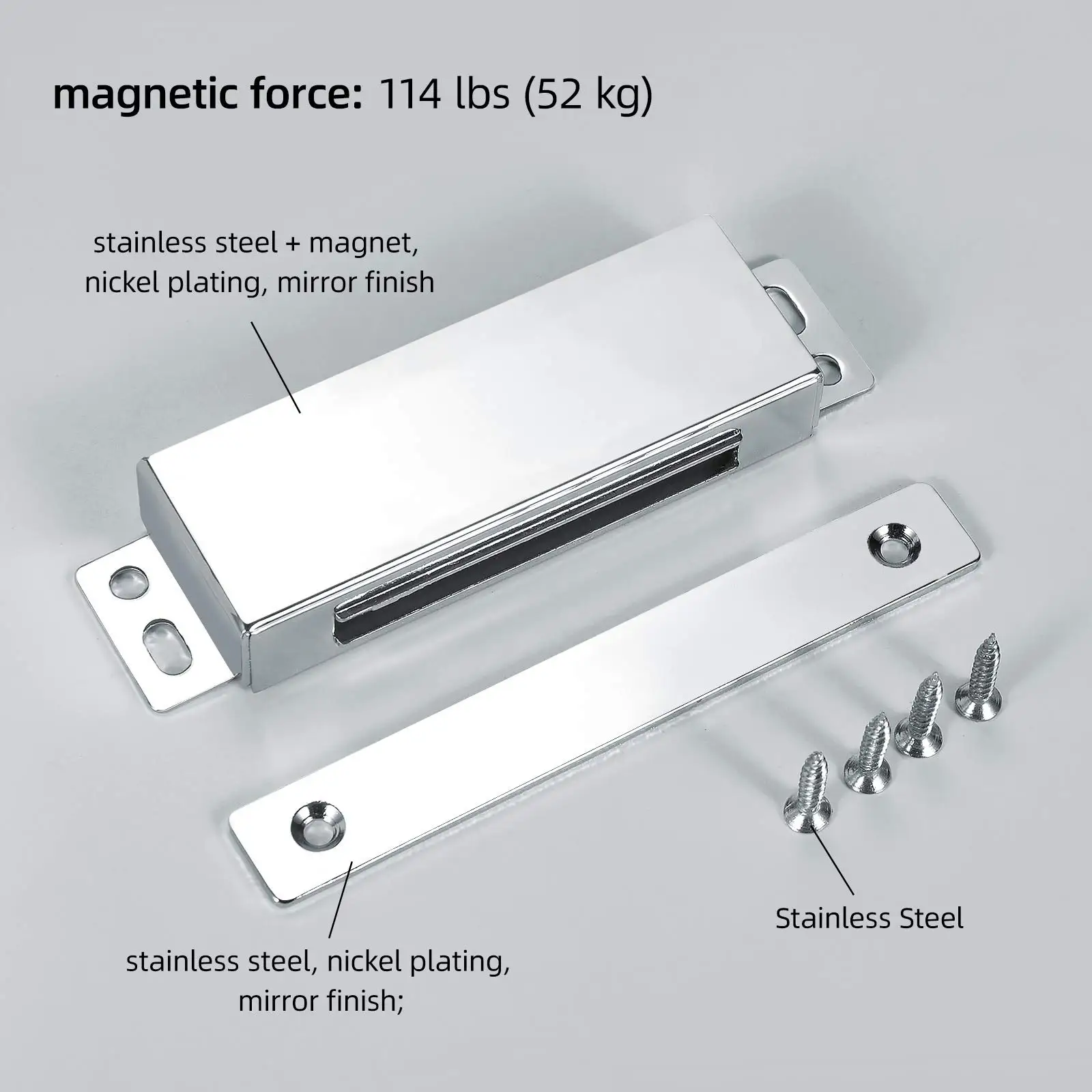 Trava magnética resistente do metal do armário da captura de aço inoxidável para a porta da despensa, captura exterior do fechamento da porta com placa do greve