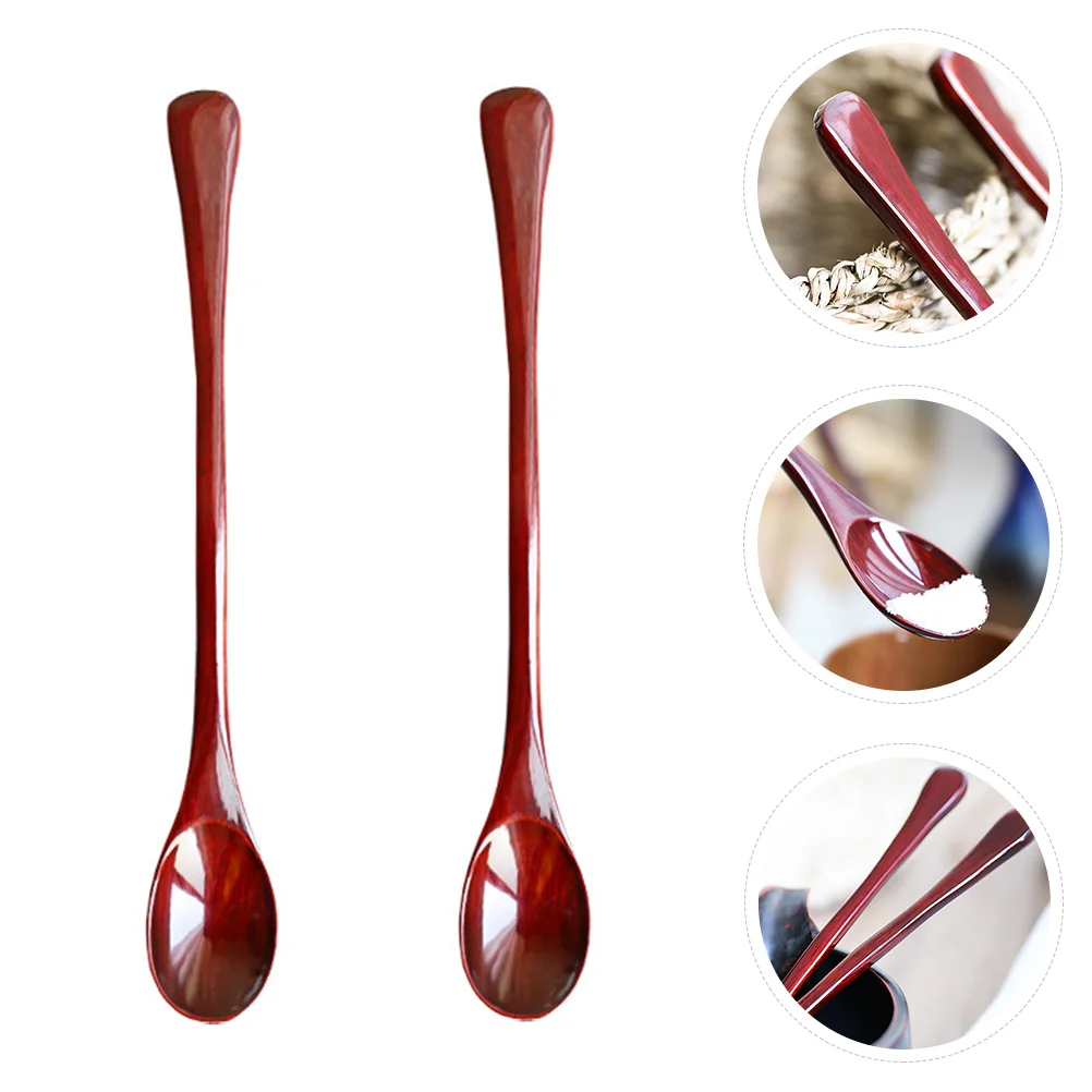 2 Pcs Mixing Spoon Smooth Surface Honey Stick Stainless Steel Practical Stirring Scoop Wooden Viscous Liquid