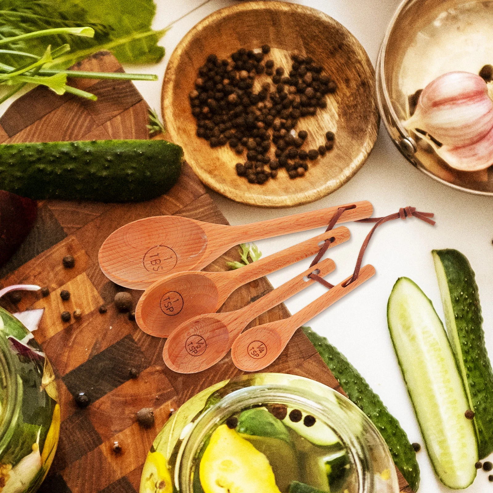 

4pcs Wooden Measuring Spoons Set Teaspoon Scoop Coffee Beans for Loose Tea Salt Sugar Seasonings Gifts