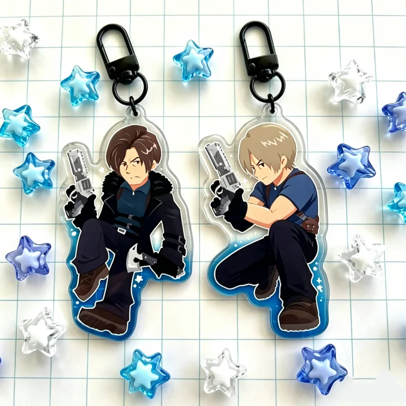 RE9&RE4 Leon Kennedy Acrylic Keychain Set Resident Evil Game Character Backpack Pendant Cute Cartoon Charm Gift For Gaming Fans