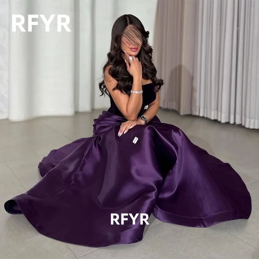 RFYR-vestido morado de celebridad, vestido de fiesta de corte A con lazo, vestido de noche de satén de terciopelo para mujer, personalizado