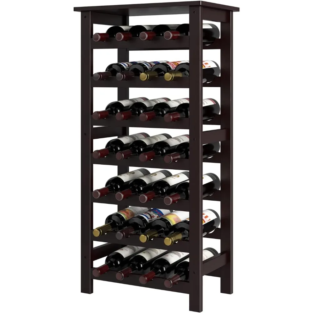 

Modular Wine Rack Free Standing, Bamboo Wobble-free Bottle Holder, 7-tier Display Wine Storage Shelves with Table Top, 28-bottl