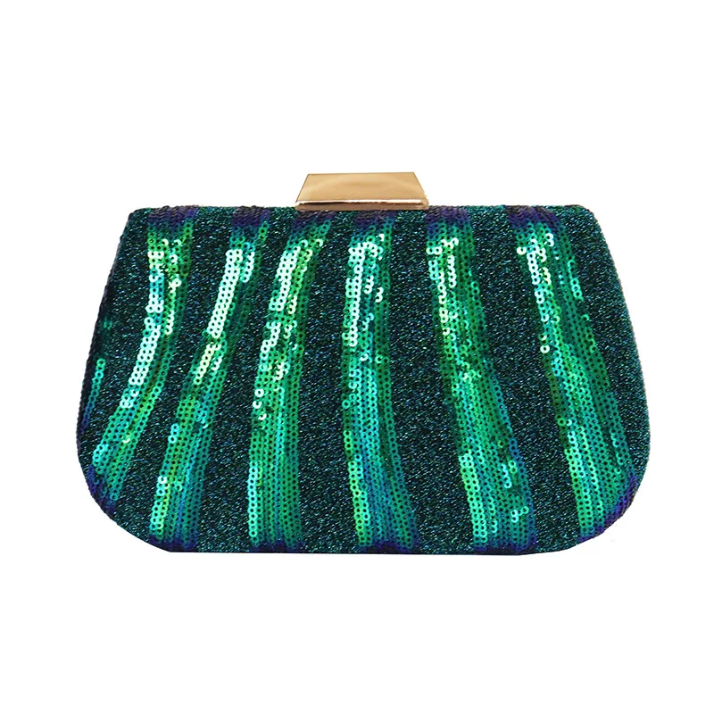 New Striped Sequin Evening Bag Fashion Shoulder Bags Female 2023 Party Luxury Handbags Green Sequined Night Clutch Purse Bolsas