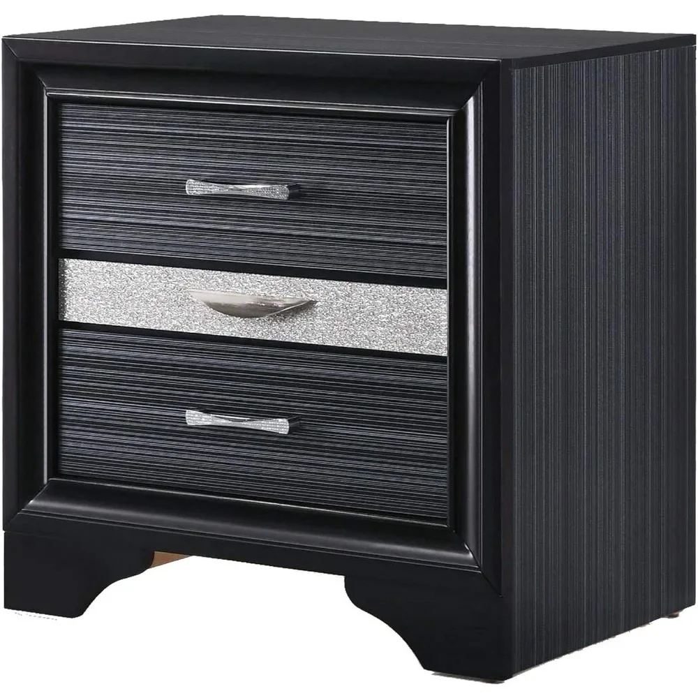 

Black and Silver Benzara Wooden Nightstand with Small Jewellery Drawer