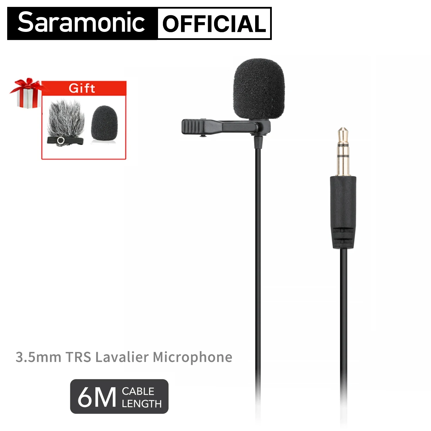 Saramonic SR-XLM1 6m 3.5mm TRS Lavalier Revers Microphone pour Appareils Photo DSLR Caméscopes Sans Fil Mic Youtube Static Streaming