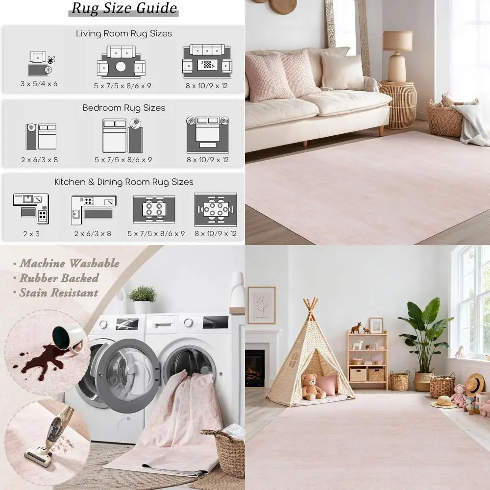 

5x8 Pink Area Rugs for Living and Bedroom - Washable, Non-Slip for Kids' Room