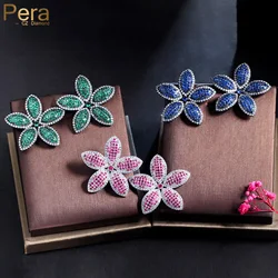 Pera Trendy Micro Pave Bule Red Cubic Zirconia Big Flower Drop Earrings for Women Daily Dinner Party Fashion CZ Ear Jewelry E970