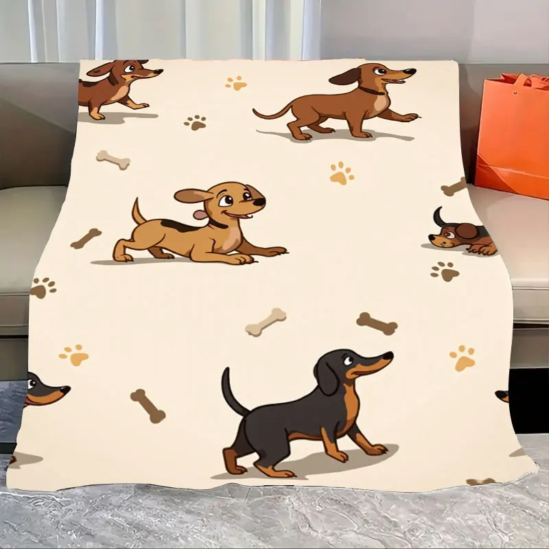

1pc Flannel Blanket Cute Dachshund Print Soft Cozy Blanket for Kids Room Decor
