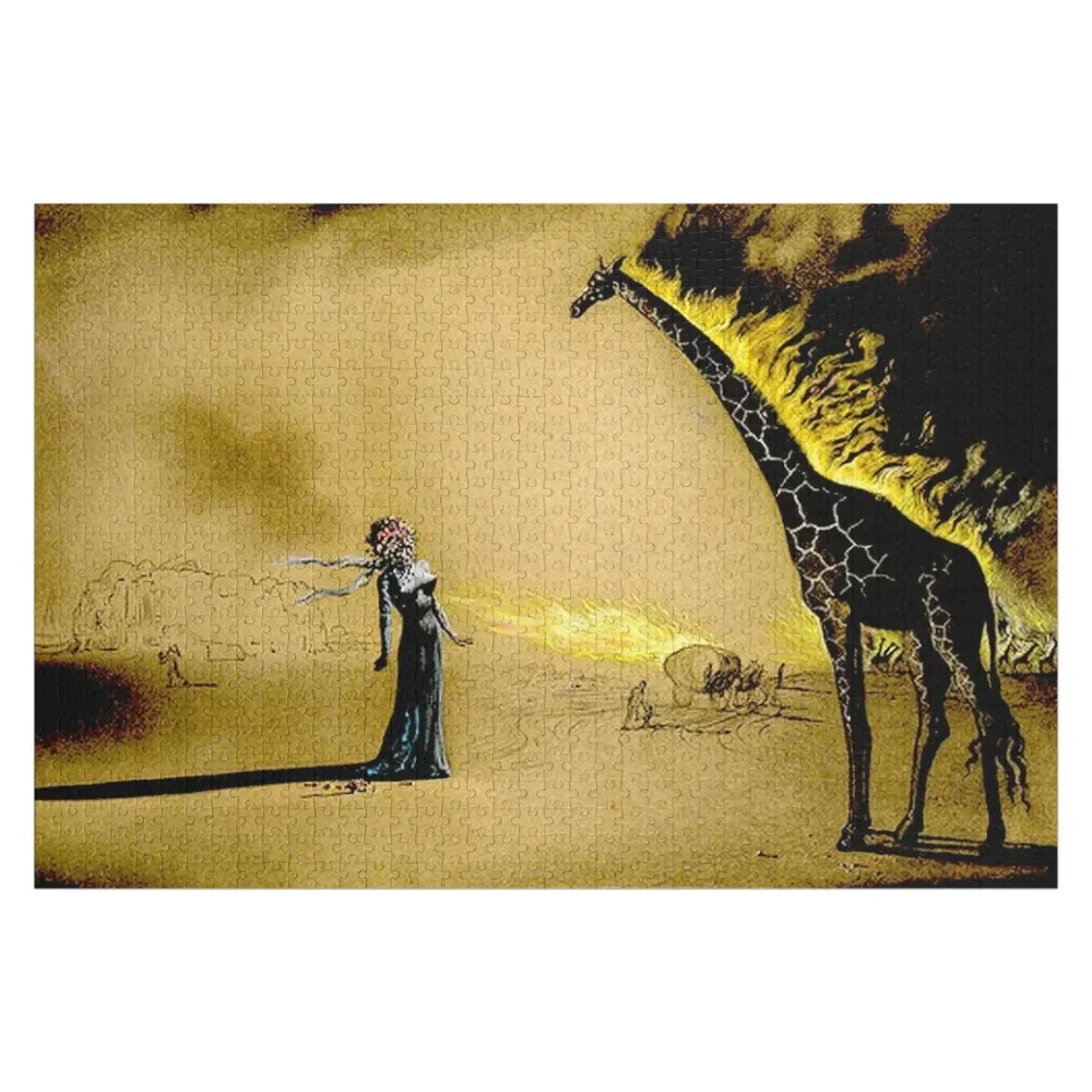 BURNING GIRAFFE: Vintage 1937 Pintura Abstrata Impressão Quebra-cabeça Brinquedos Personalizados Quebra-cabeça de Nome de Madeira