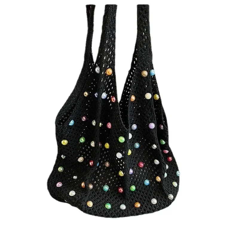 Beading Hollow Women\'s Shoulder Bags 2024 Youth Beach Woven Handbags Leisure Vacation Style Fabric Casual Bolsas Para Mujeres