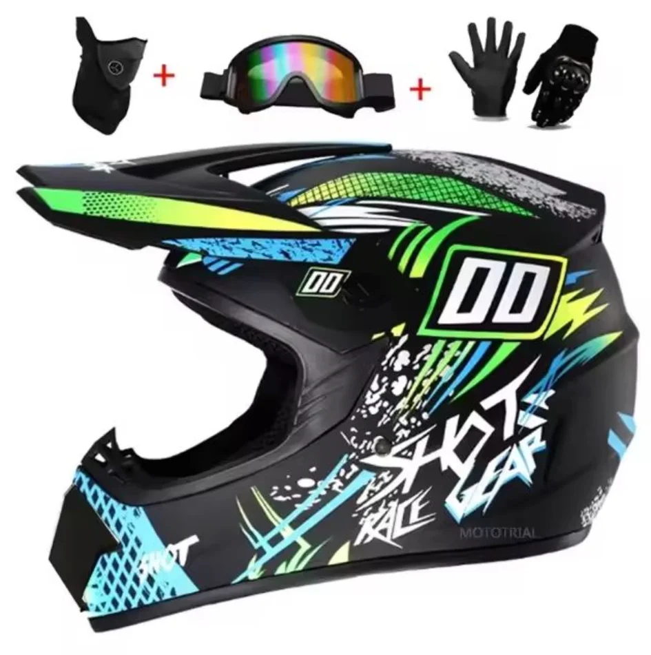 Youth Cycling Gear - キッズ＆ユース用フルフェイスオートバイヘルメット – ダートバイク用ギア – オフロードゴーグル –