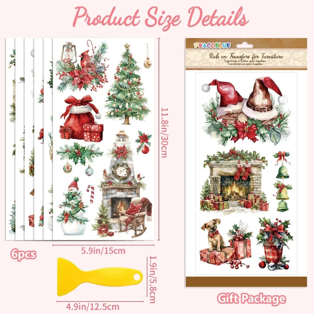 6 Sheets 6 Styles PVC Waterproof Decorative Stickers Self Adhesive Decals for Furniture Decoration Santa Claus 150x300mm