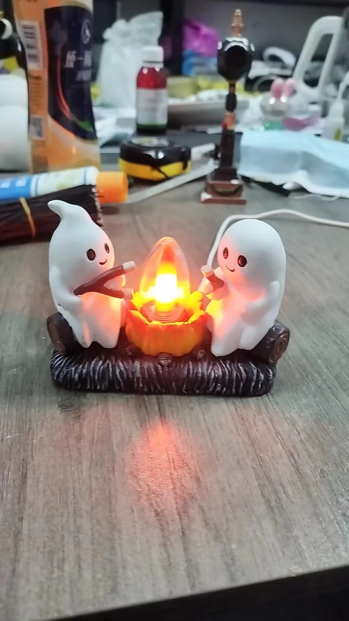 2024 New Creative Simulation Ghost Bonfire Night Light Funny Cute Chost Lamp For Children\'s Room Halloween Decoration Home Decor