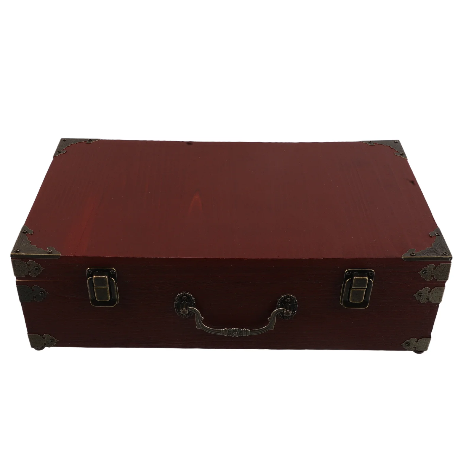 

Vintage Wooden Storage Box with Handle for Jewelry Cards Documents - Retro Treasure Chest Organizer Home Office Decorative