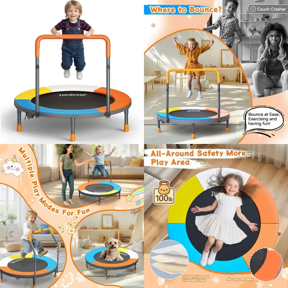 

Складной детский батут премиум-класса объемом 3 фута для детей от 1 до 6 лет, 36 дюймов, сертифицированный ASTM мини-батут с регулируемой ручкой, 100 фунтов