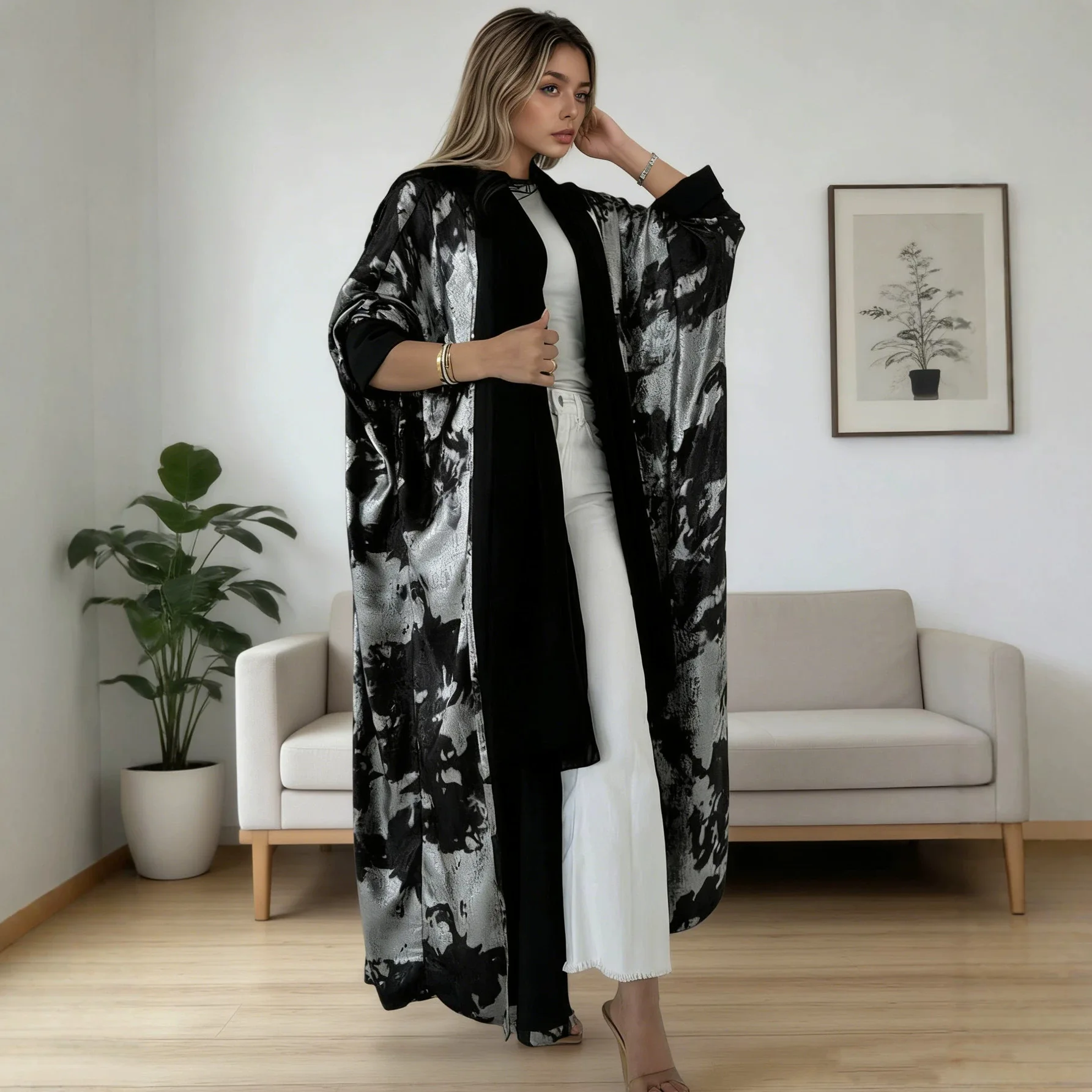 

Abaya for Women Eid Muslim Print Ramadan Cardigan Jalabiya Turkey Long Dress Morocco Kaftan Long Abayas Dubai Robe Caftan