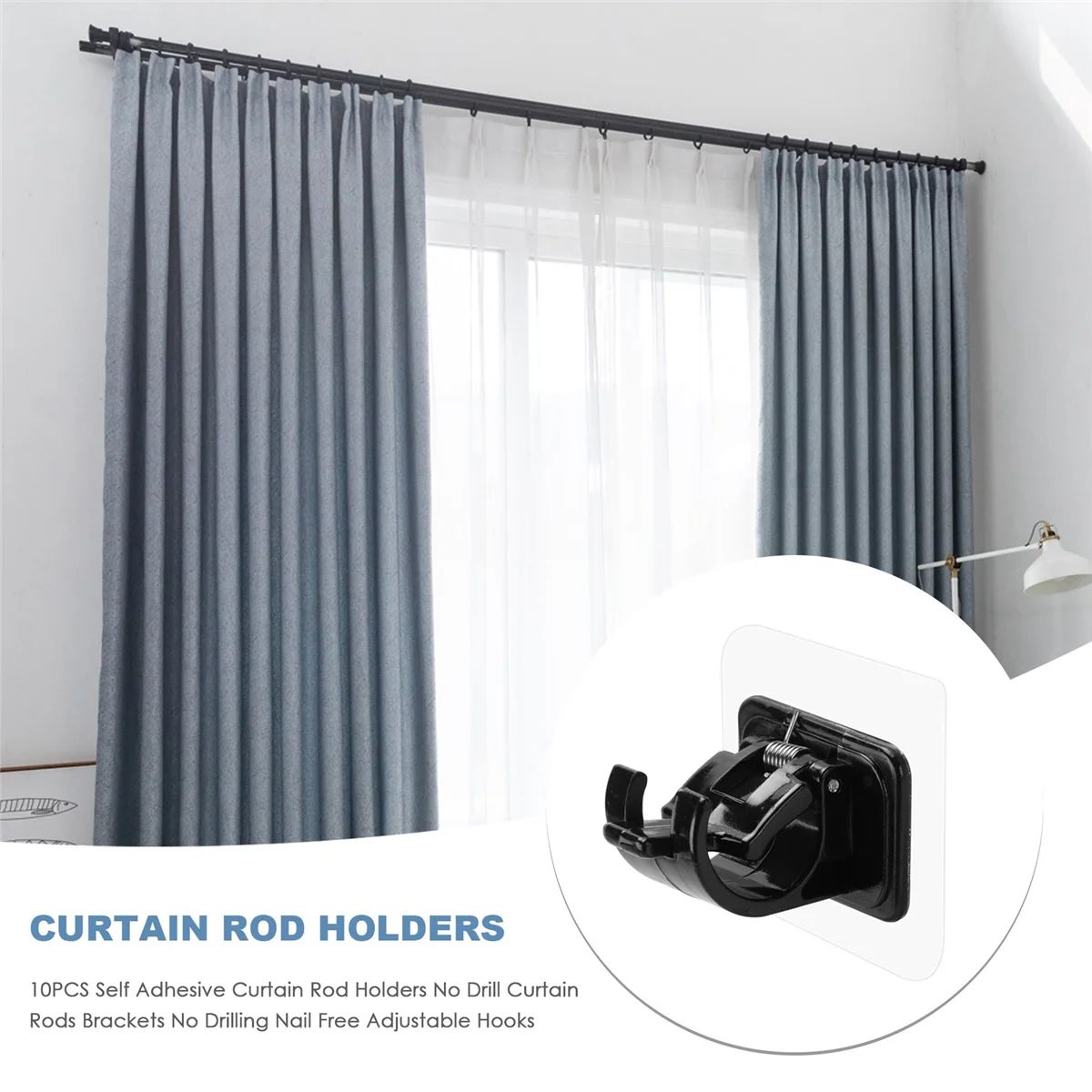 10PCS Self Adhesive Curtain Rod Holders No Drill Curtain Rods Brackets No Drilling Nail Free Adjustable Hooks -1