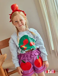 BEBE children's clothing 2024 autumn new Korean version of girls cartoon hoodie cute apple shorts set girls