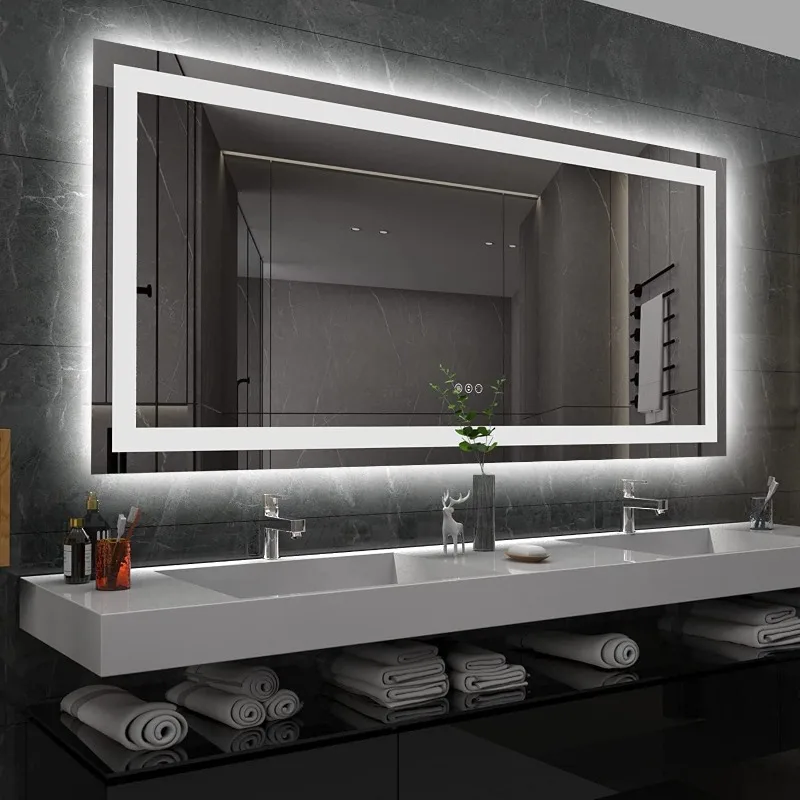 

LED Bathroom Mirror with Front and Back Light, Large Dimmable Wall Mirror, Double LED Vanity Mirror